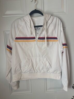 Hollister White Half-Zip Anorak with Multicolor Chest Stripes